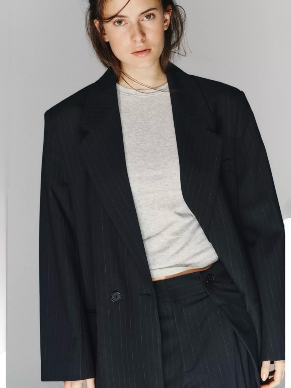 Navy Blue Oversized Classic Pinstriped Tailored Jacket from Zara - Picture 5 of 15